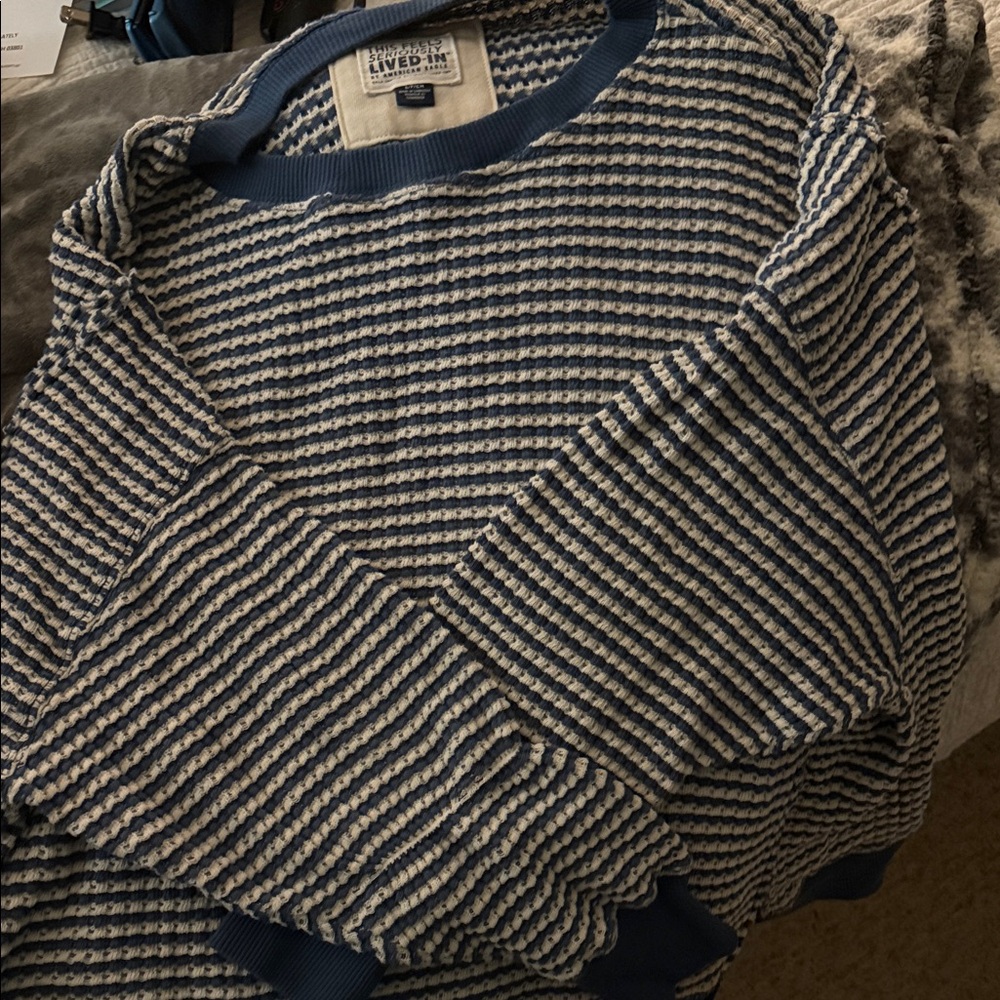 American Eagle Outfitters Blue and Cream Striped Sweater